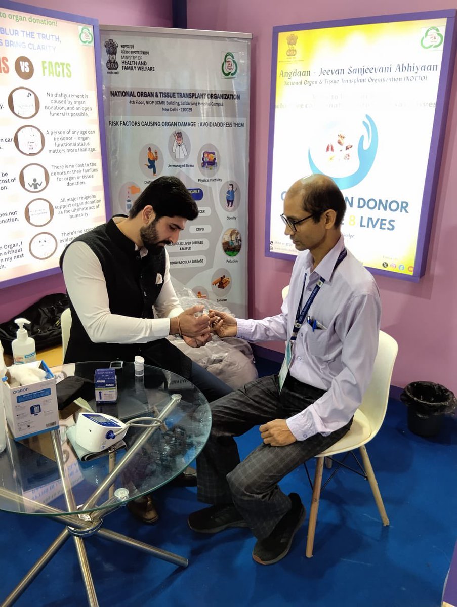 NottoIndia's tweet photo. NOTTO’s team at work..get yourself tested- BMI, BP and Sugar testing is available at NOTTO’s stall.. Do visit and take a pledge for Organ Donation.
#IITF2025
#bharatmandapam
#swasthbharatshresthbharat
#pledgetodonateorgans
#donateorganssavelives
#nottoindia
#notto https://t.co/BmVMLZqHe1