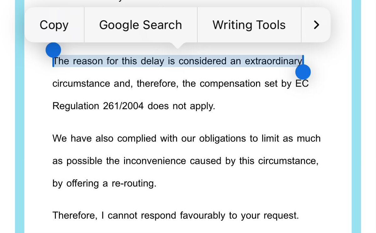 Dear Airline, I would kindly like to introduce you to my ChatGPT lawyer.

I don’t think you are prepared to respond to my legal requests taking me 1 minute to draft, but we’ll see.