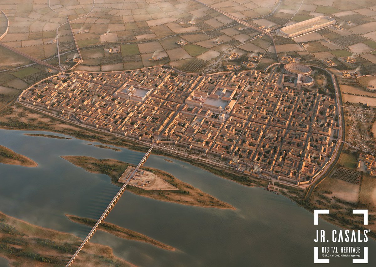 Ayer se publicó en Linkedin una recreación de #AugustaEmerita en el s.I. realizada con #IA. Una venta de moto acerca de las bondades de la IA generativa como herramienta para crear documentales históricos y recursos para la educación, con todo rigor histórico, según el autor. 🧵