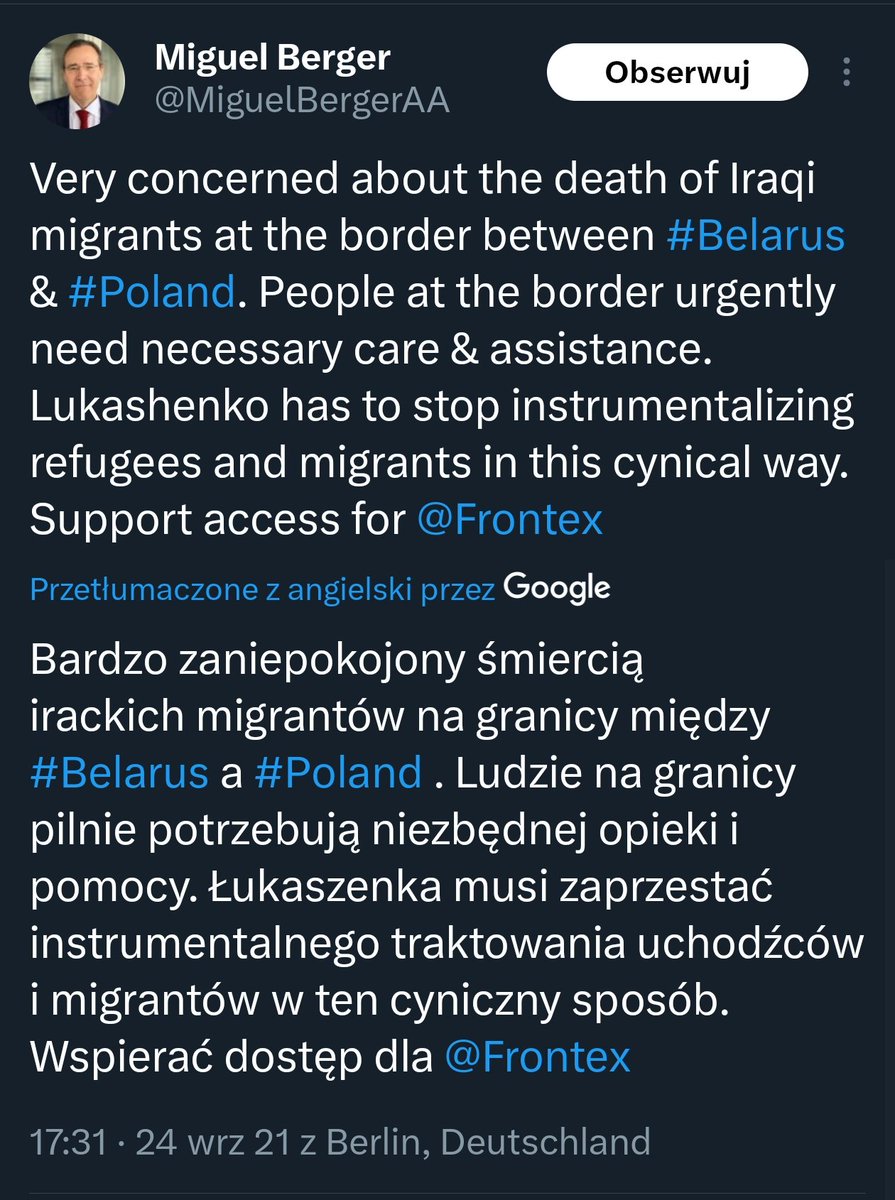 Game over Panie Ambasadorze <a href="/Amb_Berger/">Miguel Berger</a> 🇩🇪
Czas na powrót do Berlina, albo do Moskwy.

Sądzę po pańskich wpisach, których nie zdążył Pan usunąć, że w obu miejscach czułby się Pan doskonale.