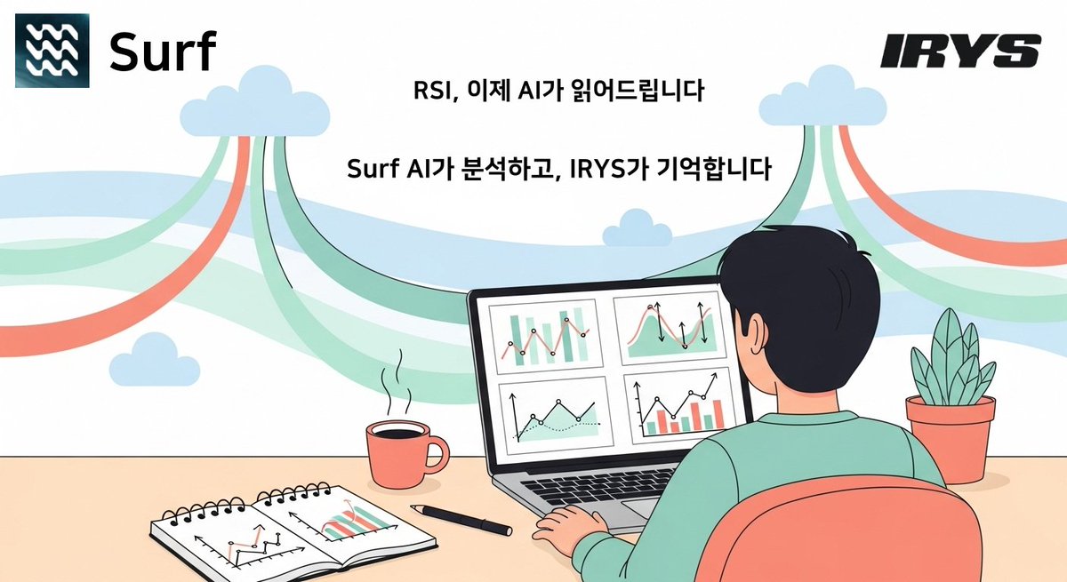 jaypolaris7's tweet image. Surf AI × IRYS로 RSI 스마트하게.. 가상 시나리오!

앞으로 실전에 어떻게 두 프로젝트를 활용해 볼 수 있을까 생각하면서 글을 작성해보았어요 ㅎㅎ

출근길, @Surf_Copilot 에 물어봅니다. &quot;BTC RSI 어때?&quot;
Surf AI가 실시간으로 답합니다. &quot;현재 RSI 72, 과매수 구간이에요&quot;

여기서 @irys_xyz 의…