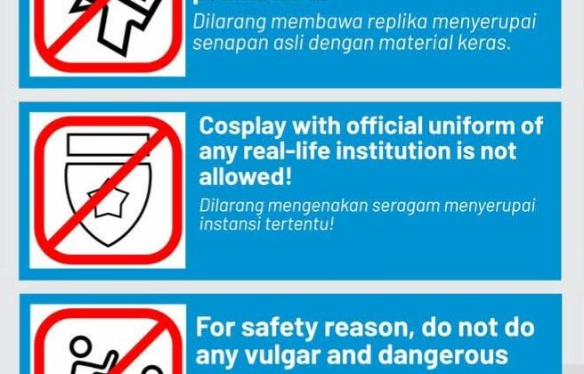 nocski's tweet photo. @AbyasaAlva73073 @kingvic57 @comifuro Halo bantu jawab, bisa dilihat potongan dari lembar rule CF21 yg ada. Ini jelas sudah melanggar peraturan walau sekilas 'cuman cosplay biasa'. Kalo merasa lihat yg cosplay tentara boleh bantu call out dong, karena sudah melanggar juga kalau ternyata itu cosplay seragam institusi. https://t.co/E8ZudCJ25X