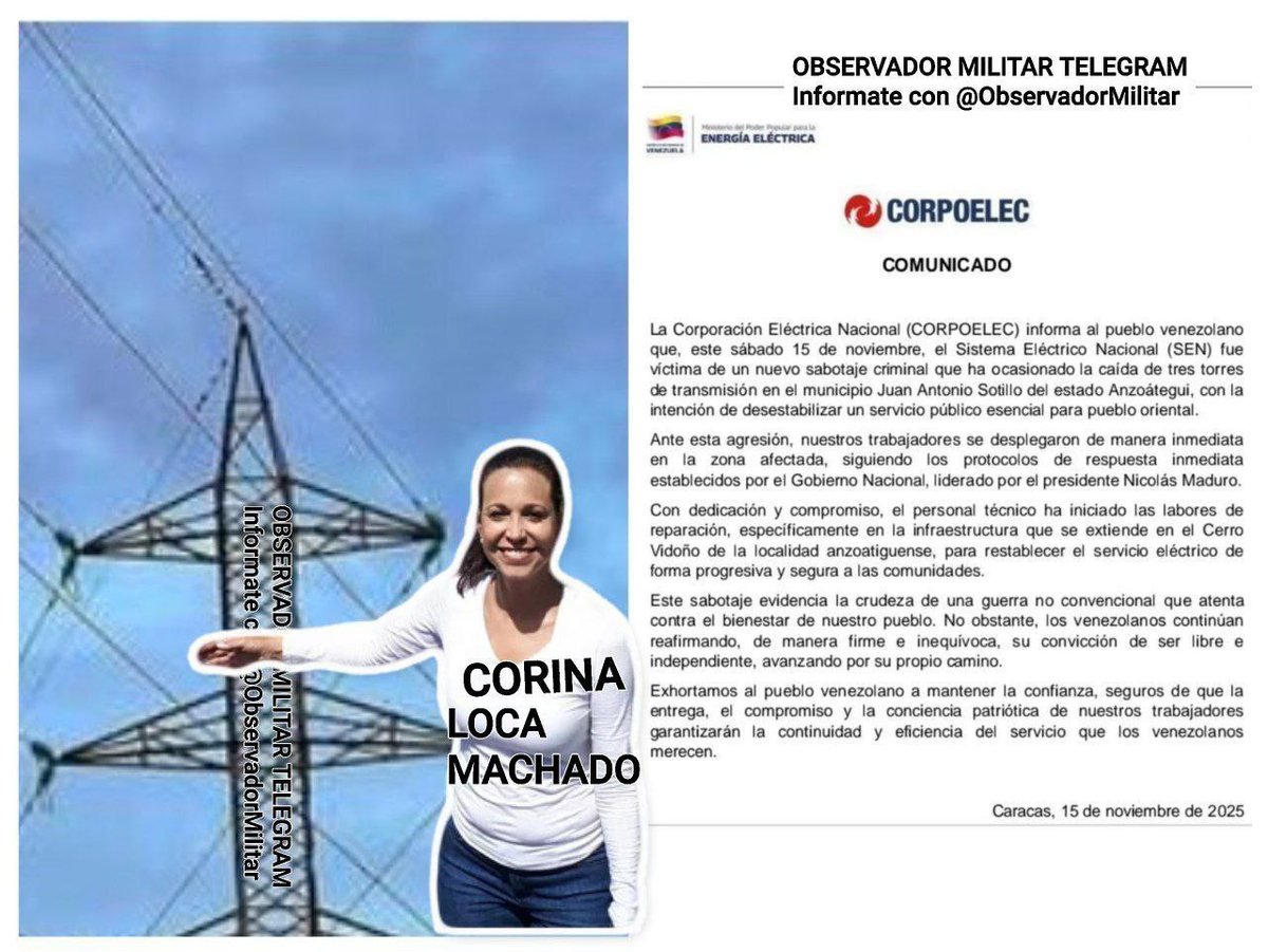Venezuela: La ultra derecha neonazi títere de EEUU, en Venezuela comienzan la guerra de sabotajes contra torres eléctricas. Tres torres de transmisión en el municipio Juan Antonio Sotillo, estado Anzoátegui, Venezuela, han sido atacadas y se han derrumbado.