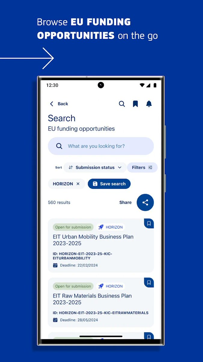 ERC_Research's tweet photo. New EU Funding &amp; Me App is here! 📱🇪🇺

Are you ready to discover all the EU funding opportunities?

🔔 Personalised alerts
📊 Real-time tracking of proposal statuses
💬 Direct communication with coordinators
… and more!

📲 Download now: https://t.co/PKxdT8tHT8

#EUFunding https://t.co/FXcTkUbl9y