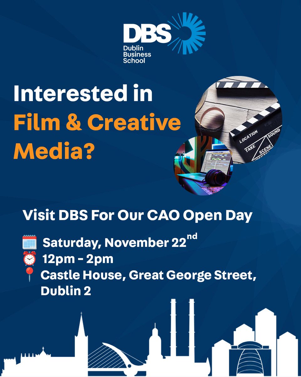 DBScollege's tweet image. You may not know DBS offer courses in film &amp;amp; creative media, as well as  law, business, computing, psychology and more.

Sign up at DBS.ie to learn more about what DBS has to offer. 

#CAO