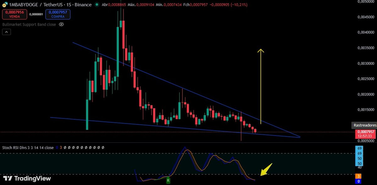 The chart doesn’t lie 👀📉➡️📈

#BabyDoge is reaching the end of the triangle, with RSI sitting at a deep bottom.

This kind of pattern usually breaks with power… and when it pops, it may catch many by surprise. 🚀🐶🔥

Who’s watching this closely? 👇

#BabyDogeCoin #Binance