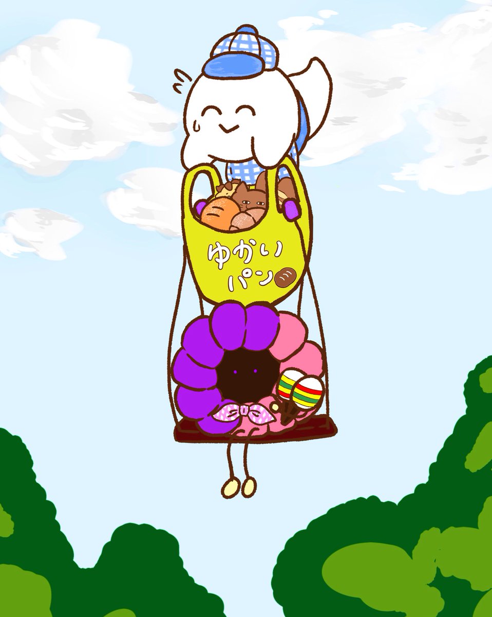 パンの配達をするマラカスおばけとふわっちクルーラー
#絵ブラヒム　 #絵スコート