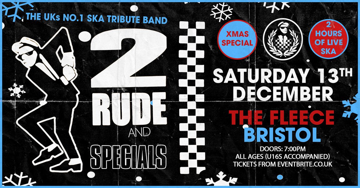 2RUDESKA's tweet image. So excited for our next show at @FleeceBristol on Sat Dec 13th! 😎 Make sure you get your tickets now - this one is on track to sell out yet again!

🎟️ - 2rudeska.co.uk/gigs

#2Rude #Ska #TributeBand #CoverBand #2Tone #LiveMusic #TheFleece #Bristol