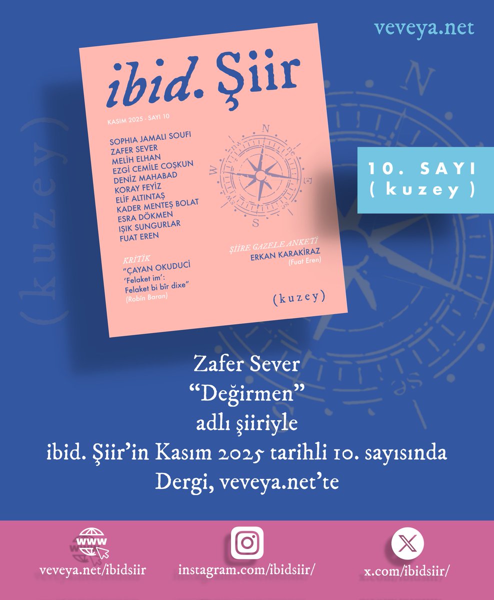 Zafer Sever, “Değirmen” adlı şiiriyle ibid. Şiir’in Kasım 2025 tarihli 10. sayısında. Dergi, veveya.net’te.