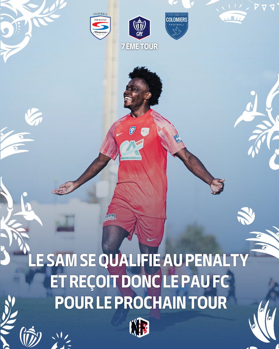 Victoire au tir aux buts (7-6) du <a href="/SAMerignacais/">SAM FOOTBALL</a> (R1) contre l’<a href="/USColomiers/">US Colomiers Football</a> (N3) ! 🤩

Après un match nul mérité par les samistes se qualifient pour le 8ème tour de <a href="/coupedefranceCA/">Coupe de France Crédit Agricole</a> et joueront le <a href="/paufootballclub/">Pau Football Club</a> ! 😍