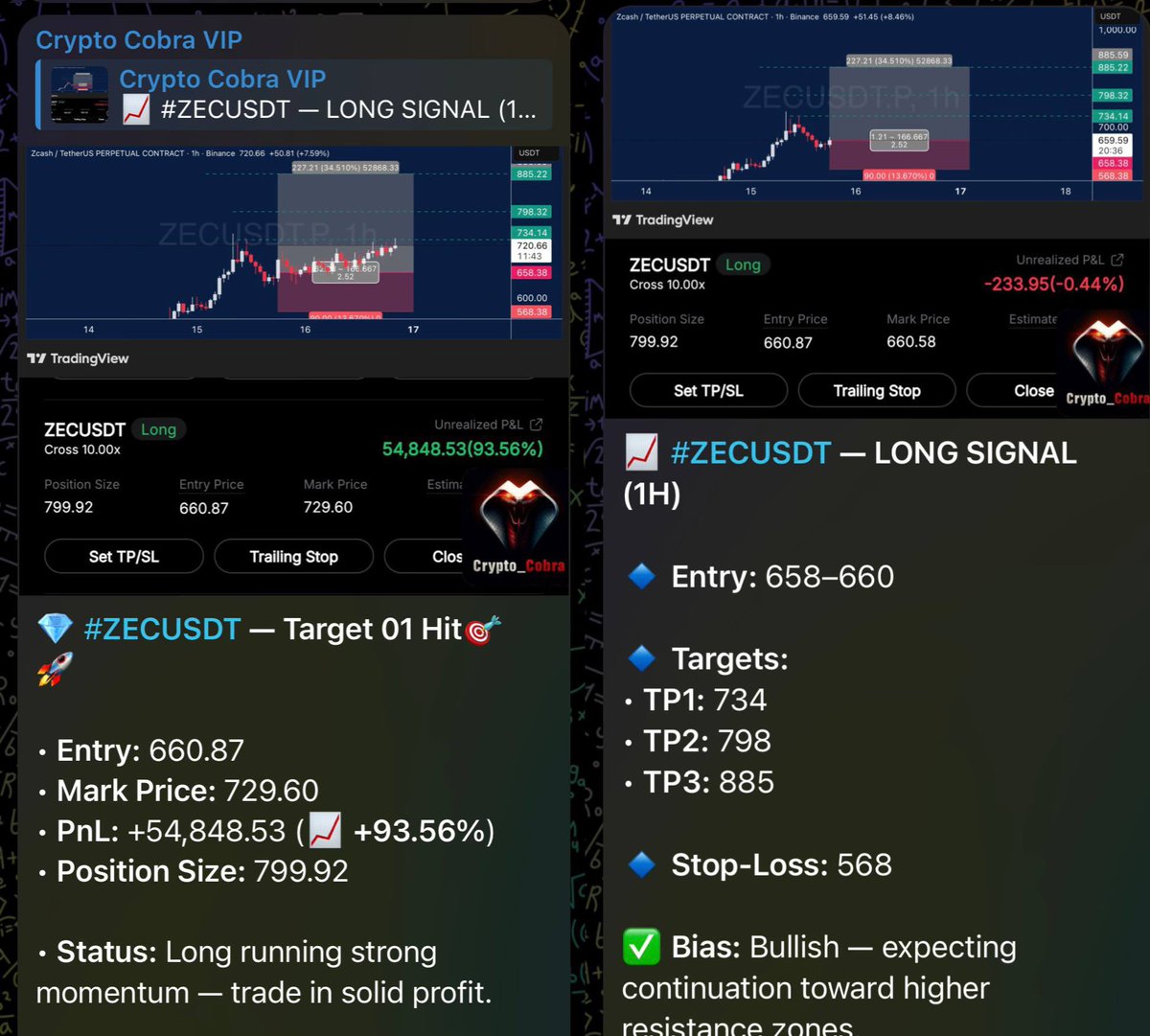 CryptoWhales55's tweet photo. 💎 #ZECUSDT — Target 01 Hit🎯🚀
• Entry: 660.87
• Mark Price: 729.60
• PnL: +54,848.53 (📈 +93.56%)
• Position Size: 799.92
• Status: Long running strong momentum — trade in solid profit.
#VIP_SIGNAL📞
The next Gem Signal will be posted on #VIP_CHANNEL👀. Join the VIP for the best offer available now.
For more signals link in bio
⤵️🔗️ https://t.co/9W5Qq3EWdE
#BYBIT #ETHUSDT #BTCUSDT $BTC #BTC #BINANCE #RESOLVUSDT #PIEVERSEUSDT #STRKUSDT #EVAAUSDT #TRADOORUSDT