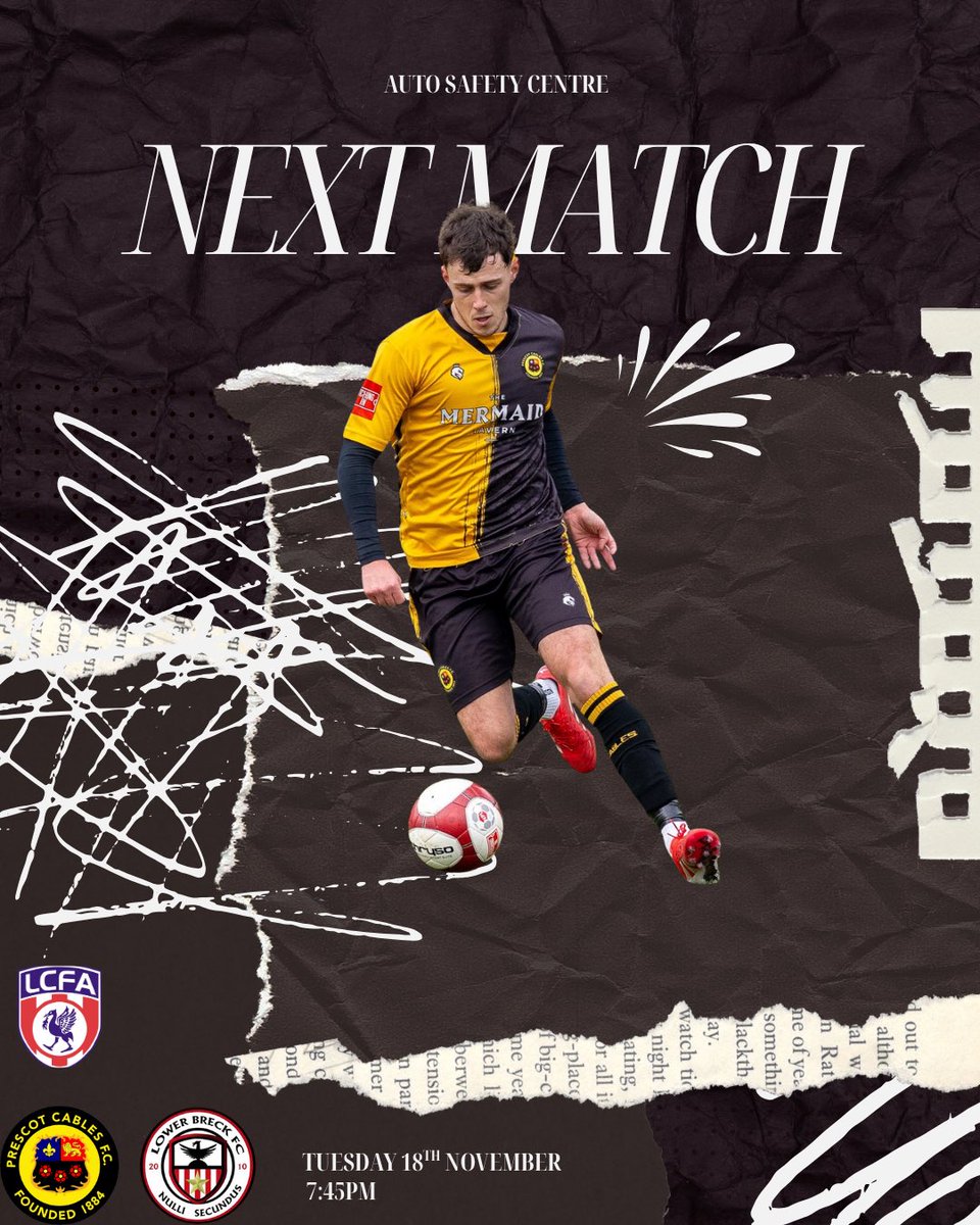 Up Next...

A local derby of just over 7 miles sees us face NPL West leaders Lower Breck in the Liverpool County FA Senior Cup 🏆 

🤝 <a href="/lowerbreck/">LOWER BRECK FC</a> 
🏆 <a href="/Liverpool_CFA/">Liverpool FA</a> Senior Cup Rd.2 
📅 Tue 18th Nov
⏰️ KO 7:45pm
📌 Auto Safety Centre Stadium, L34 6HD 
🎟 £14 / £10 / £5