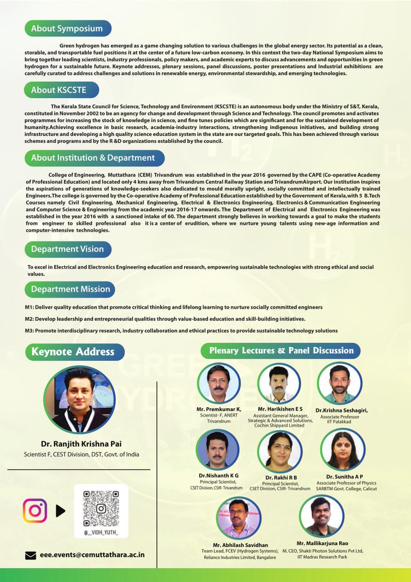 ieeepesks's tweet image. 🌿 College of Engineering Muttathara (CAPE – Govt. of Kerala)
Department of Electrical &amp;amp; Electronics Engineering organizing

🎓 Two-Day National Symposium on “Green Hydrogen for a Sustainable Future”

🗓️ 5th&amp;amp;6th December 2025

Register 👉 forms.gle/LcGt4mwb7yQ4aE…