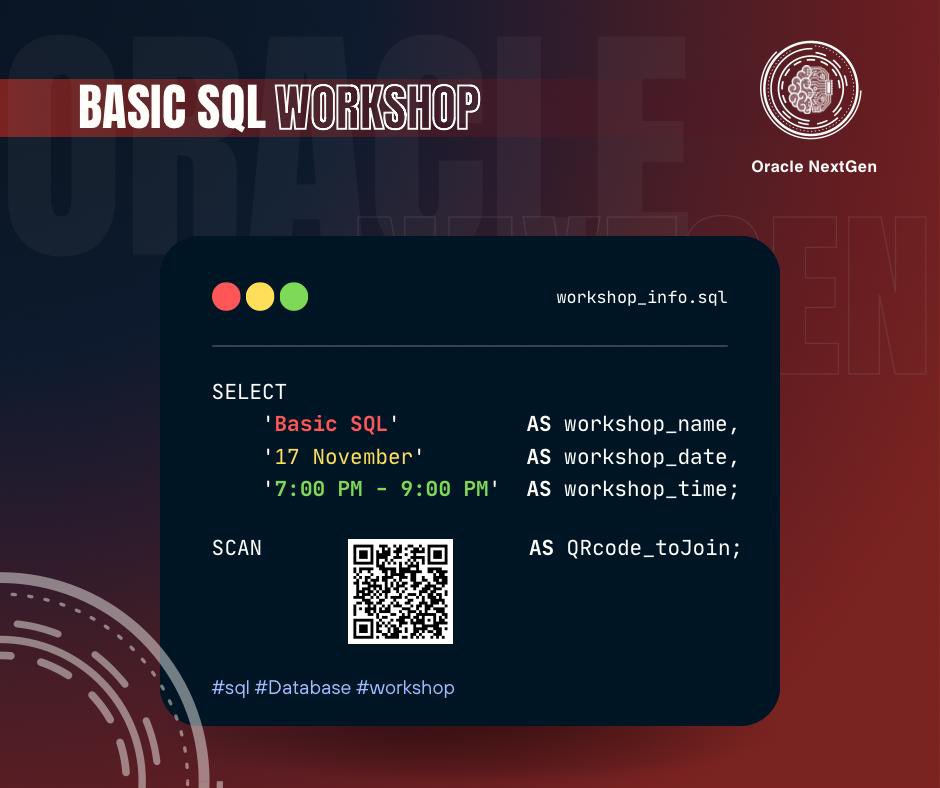 فكرت يوم كيف تُدار البيانات داخل كل تطبيق؟ 🤔📊

اكتشف أساسيات SQL… وتعلّم إنشاء الجداول والتعامل مع البيانات واسترجاعها بسهولة 

📅 الاثنين – 17 نوفمبر 2025
⏰ 7–9 مساءً

‼️ يوجد شهادة حضور معتمدة

🔗 رابط التسجيل: maharat.tu.edu.sa/course/view.ph…