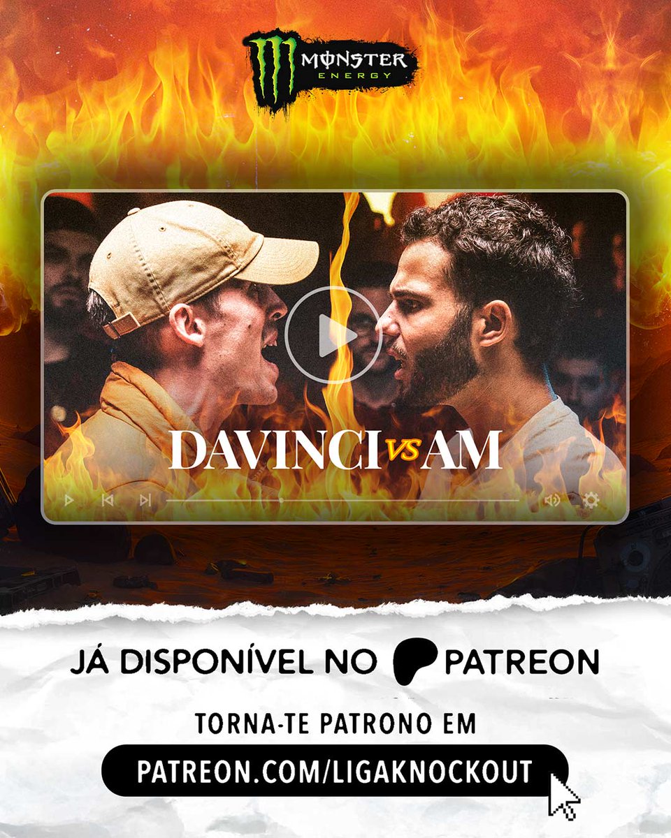 ‼️ Battle do evento Apocalipse 6 entre DaVinci e AM já disponível em patreon.com/ligaknockout na modalidade 'Battle Rap Head'‼️
