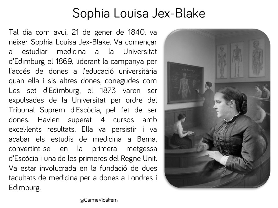 CarmeVidalFem's tweet photo. #taldiacomavui, 21 de gener de 1840, va néixer Sophia Louisa Jex-Blake, lider de la campanya de Les set d'Edimburg, quan el 1873 varen ser expulsades de la Universitat de medicina per ordre del Tribunal Suprem d'Escòcia, pel fet de ser dones #capdonaenoblit #metgesses #valentes https://t.co/EqxuuIObLL