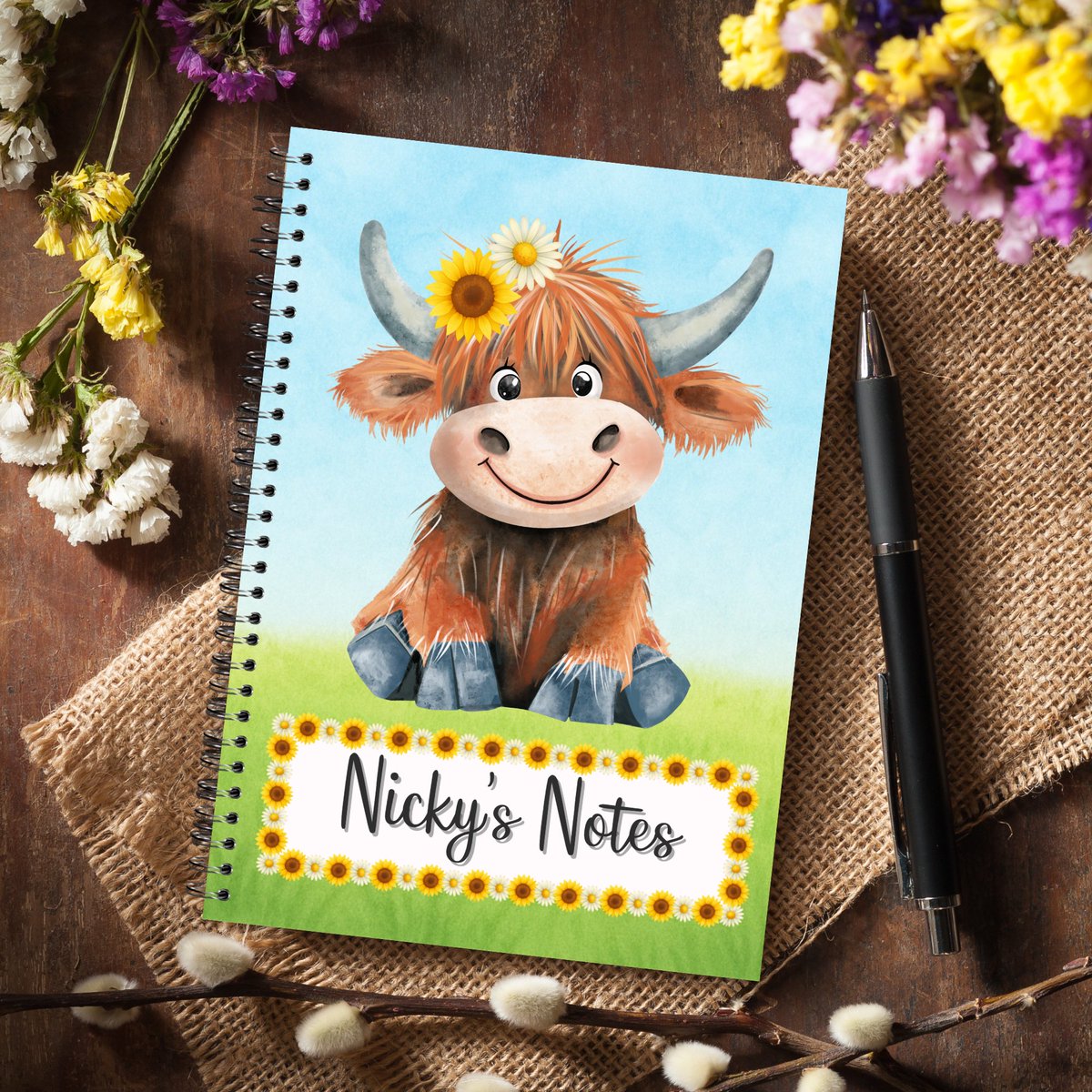 visions_may's tweet photo. Personalised Highland Cow Notebook A5 – Book lover Gift – Cow  by VisionsOfMay 
 https://t.co/1utwLeLVVF via @Etsy https://t.co/zIFCRPRc83