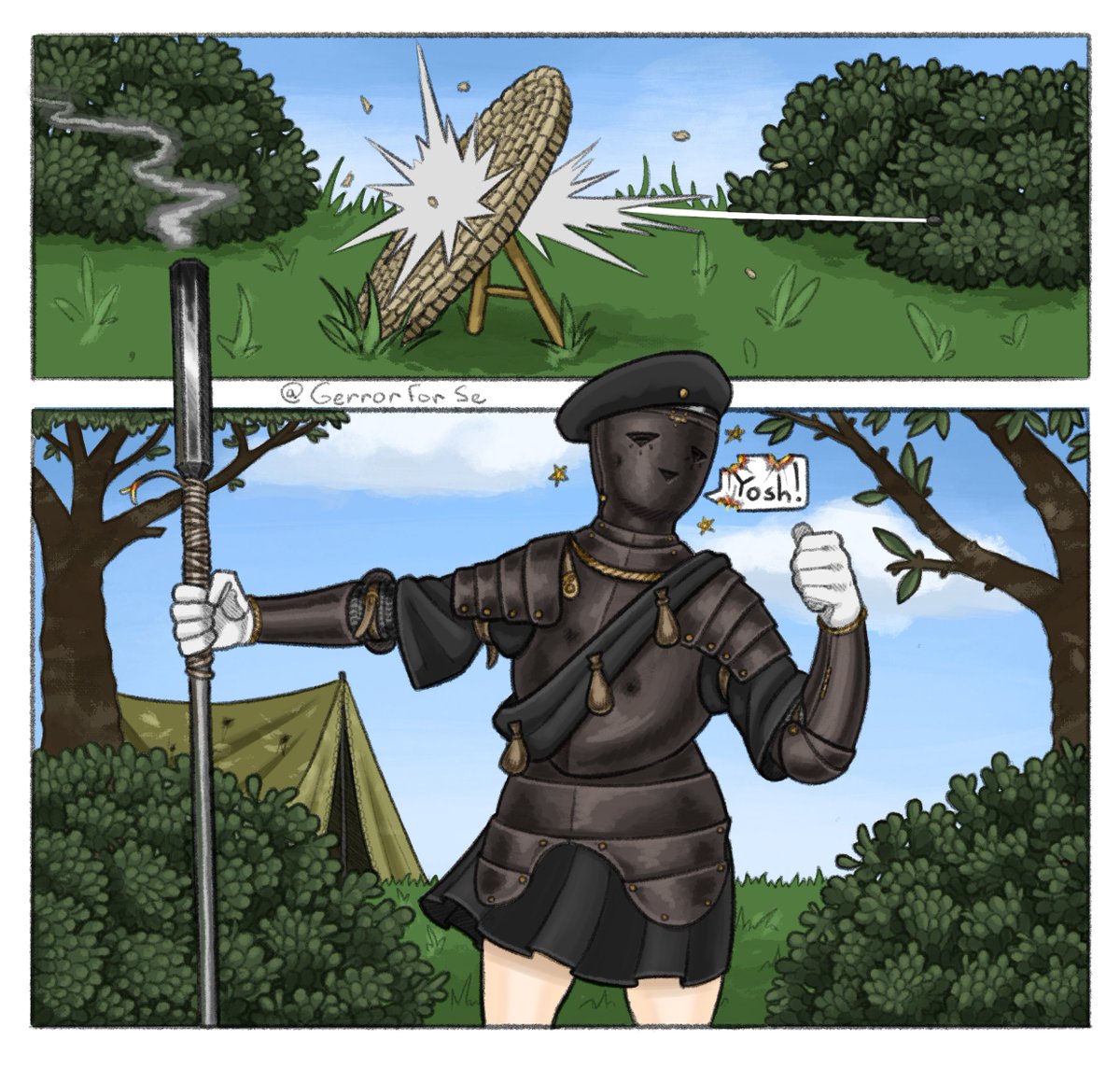 GerrorForSe's tweet image. “Practice makes perfect!” 
First time I’m making something comics-like so yeah I’m pretty proud of result 
Twitter algorithms don’t make it easier for me lately, so please consider liking and retweeting! :’]