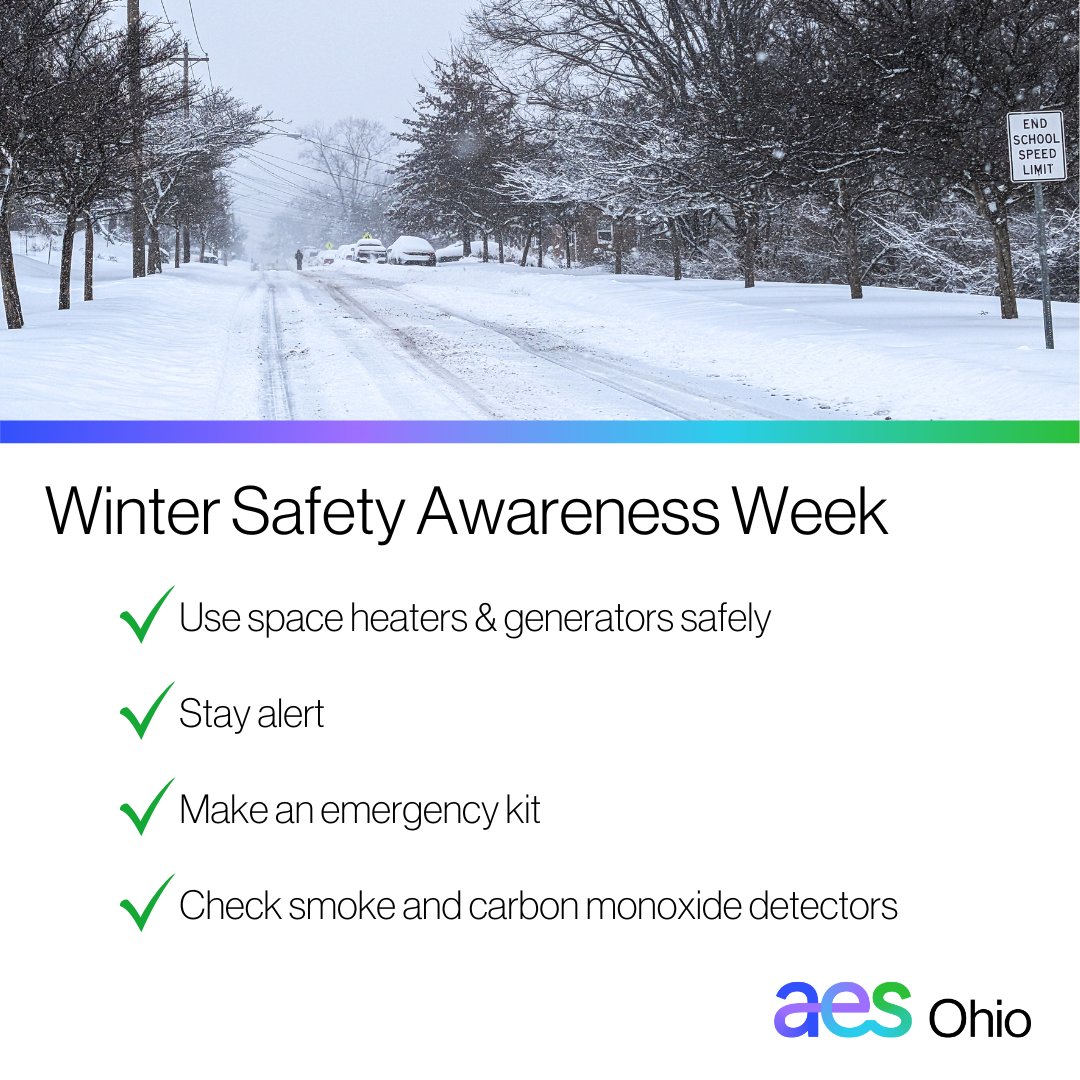 AESOhio's tweet image. Winter Safety Awareness Week starts today! AES Ohio is here to help you stay safe and warm all season long. Explore simple steps to protect your home and family.

👉 Learn more: aes-ohio.com/safety-tips

#WinterSafety #Safetyfirst #StaySafeStayWarm