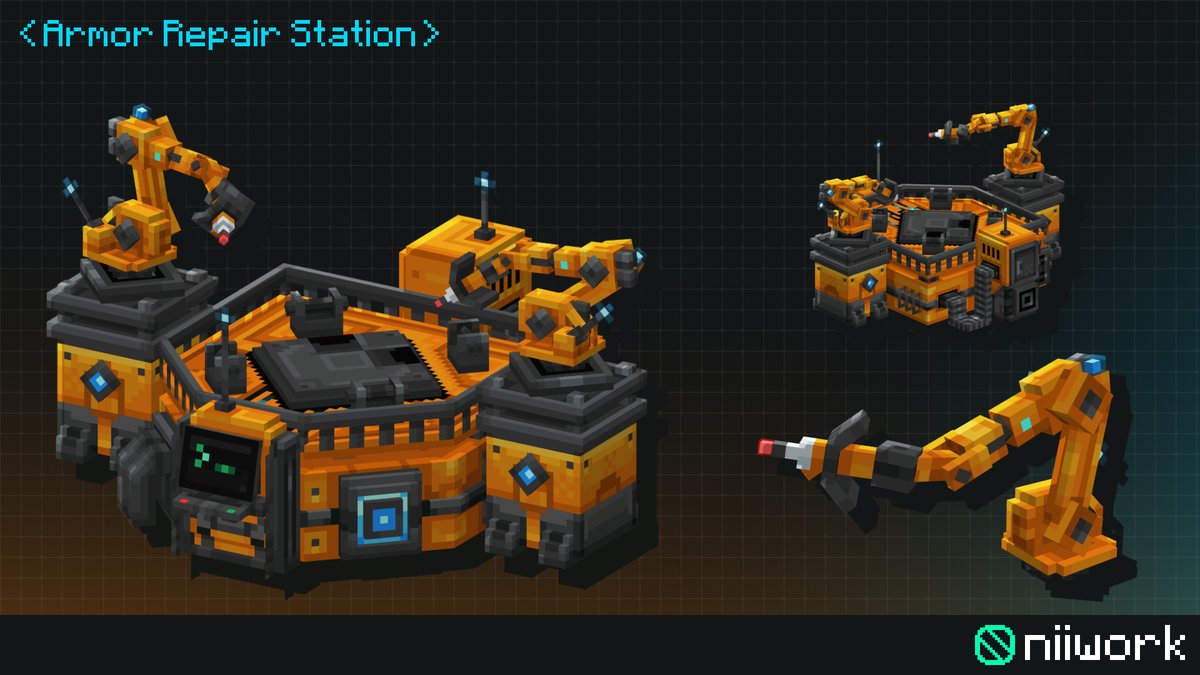 Armor repair station with an industrial pixelart vibe. ⚙️

Robotic arms, scanners and clean details — perfect for any futuristic workshop setup.

#blockbench #minecraft #pixelart #gamedev
