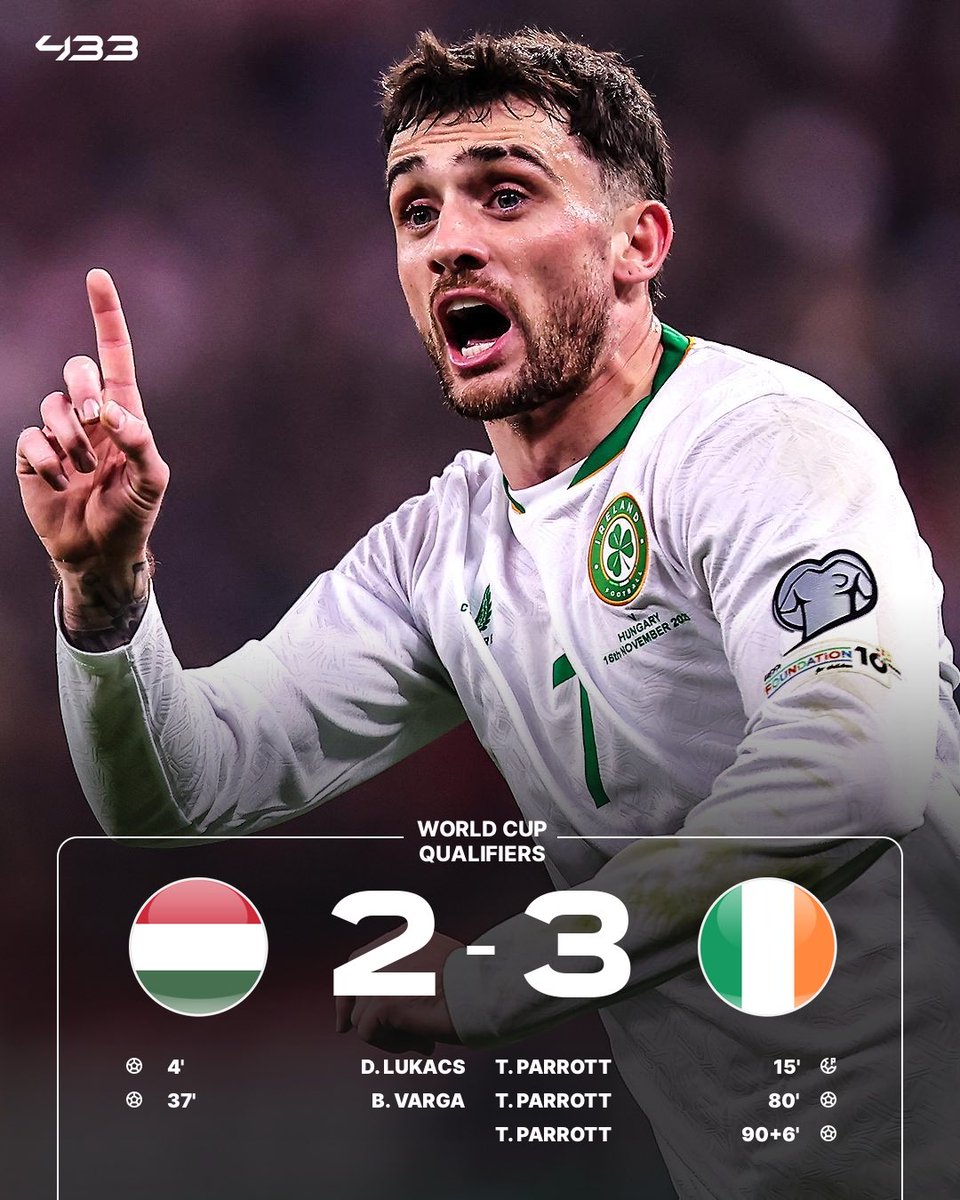 𝗜𝗥𝗘𝗟𝗔𝗡𝗗 🇮🇪 𝗞𝗘𝗘𝗣 𝗪𝗢𝗥𝗟𝗗 𝗖𝗨𝗣 𝗗𝗥𝗘𝗔𝗠 𝗔𝗟𝗜𝗩𝗘 𝗔𝗙𝗧𝗘𝗥 𝗔 𝗦𝗘𝗡𝗦𝗔𝗧𝗜𝗢𝗡𝗔𝗟 𝗖𝗢𝗠𝗘𝗕𝗔𝗖𝗞 ⏰🤯

𝑇ℎ𝑒 𝐵𝑜𝑦𝑠 𝑖𝑛 𝐺𝑟𝑒𝑒𝑛 knock out Hungary 🇭🇺 in the dying seconds and qualify for the play-offs 😲