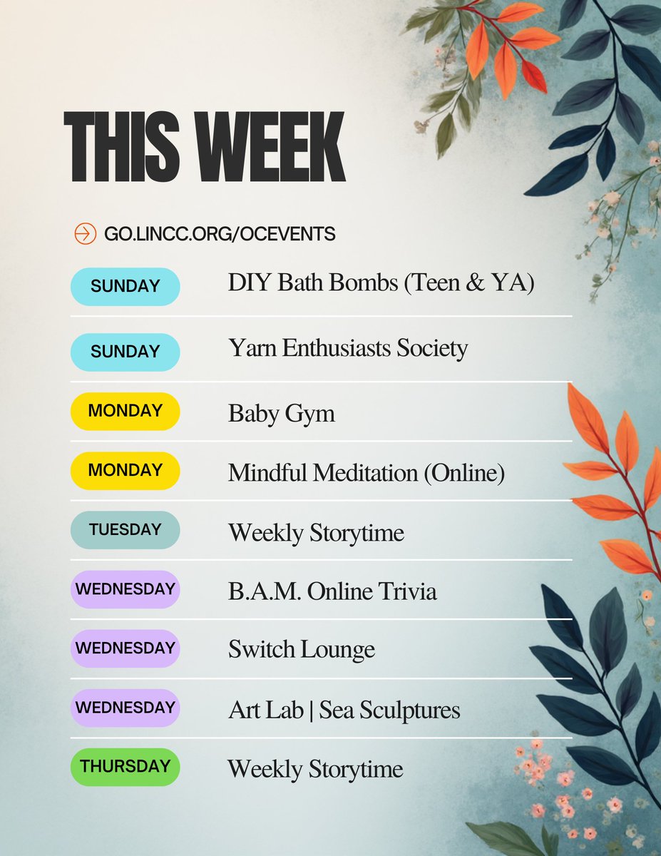 ORCityLibrary's tweet image. Your week ahead at the Library!  #LibraryPrograms #LocalEvents #CommunityEvents