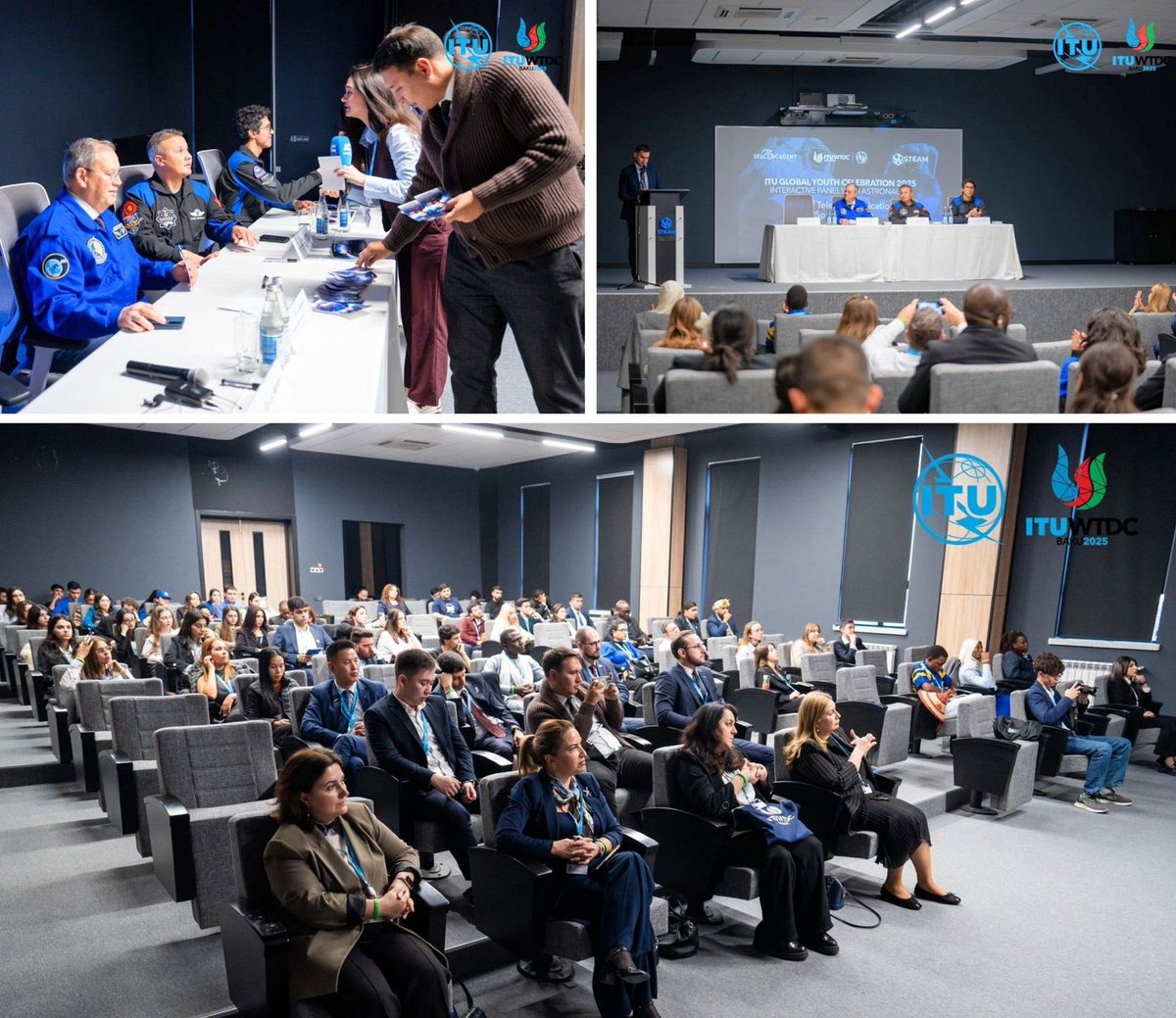 ITUDevelopment's tweet image. .@steamazerbaijan &amp;amp; @Azercosmos1 hosted @ITU Global Youth Celebration participants for an interactive session with astronauts from @Space_Station. The visit showed young changemakers how telecoms support space exploration and included an autograph session.