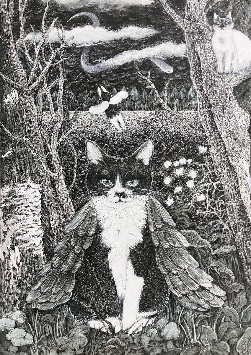 終わりが見えてきた。
白、黒、灰色のボールペンと灰色のマーカーで描いてますお。