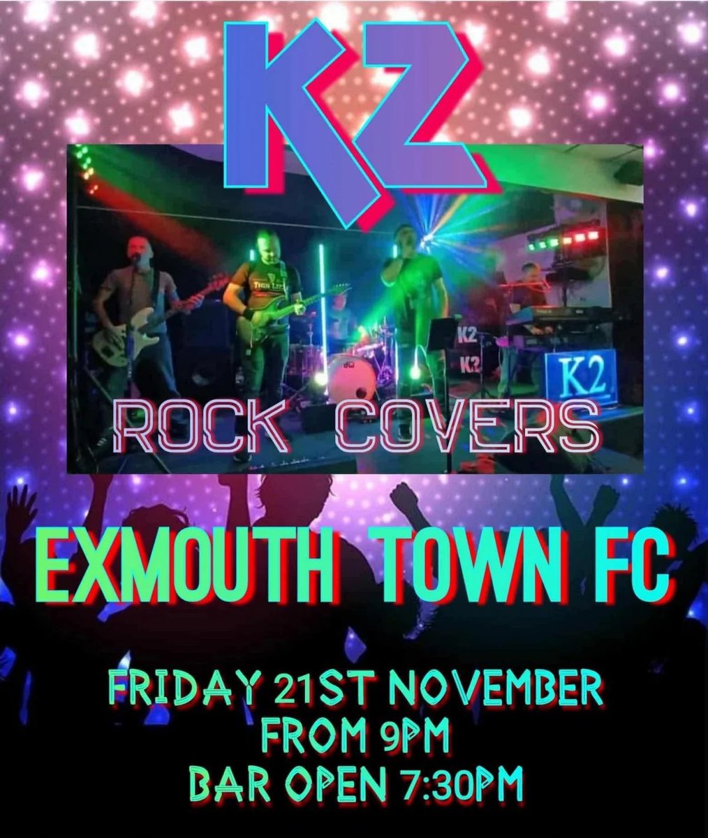 ExmouthTown_FC's tweet image. 𝗧𝗛𝗜𝗦 𝗙𝗥𝗜𝗗𝗔𝗬 🎸

On Friday, we have the fantastic K2 perfoming at the club!

The bar opens at 7:30pm and is open to all (U18s must be accompanied)!

#UTT | @Search4Local