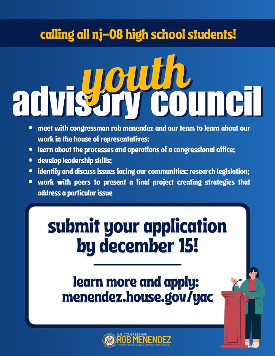 📢 nj08 students: sooo we know all-lowercase is the vibe… so here’s your all-lowercase reminder👇

there’s one month left to apply for our youth advisory council!

join us to learn about the work we do, speak on the issues that matter, and help shape the future of our community.