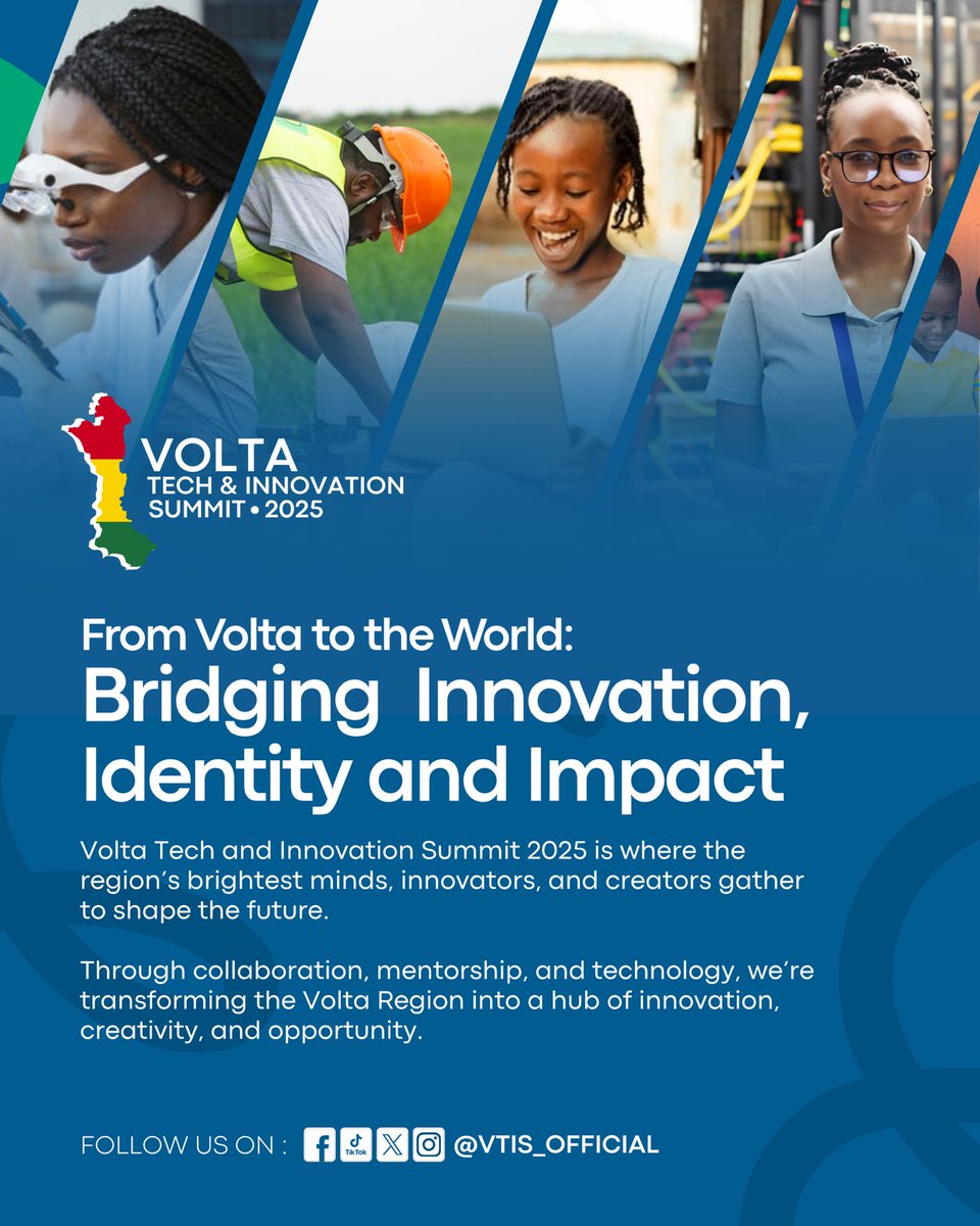 ElvyssB's tweet photo. We are Inspiring a generation to build, innovate, and transform Volta! 

Join us December 6th, 2025 in Ho! 

Follow @vtis_official for more updates! 

#VTIS2025 #VoltaTechSummit #Innovation #TechForGrowth #Sustainability #VoltaRising #GreenFuture #visitvolta https://t.co/0NykaMtYKq