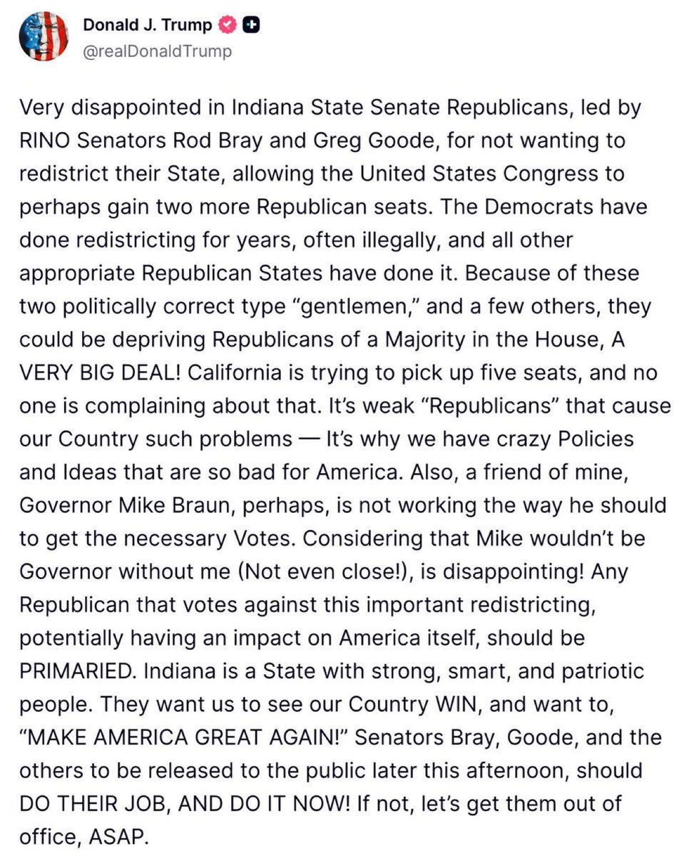 DC_Draino's tweet image. Trump just called out Indiana RINOs Rod Bray and Greg Goode for protecting 2 Democrat House seats. 

Says he will be calling out the others later today. 

It’s about to be Primary Season in Indiana and the entire MAGA movement is going to make these RINOs famous for their…