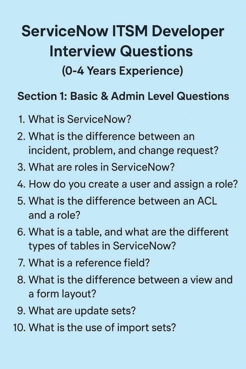 SnowlabsL36432's tweet image. 🔥 Preparing for a ServiceNow ITSM Developer Interview?
Visit: snowlabs.in
💡 Save this post for revision &amp;amp; share with your friends preparing for ServiceNow!

#ServiceNow #ServiceNowDeveloper #ITSM #ServiceNowTraining #ServiceNowAdmin #InterviewQuestions #snowlabs