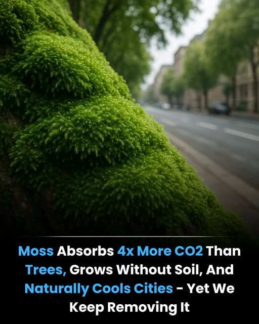 Moss may look small, soft, and insignificant — but biologically, it’s one of the most powerful plants on Earth. Scientists have discovered that moss absorbs four times more CO₂ than trees, thrives without soil, survives extreme heat, and cools its surroundings through natural