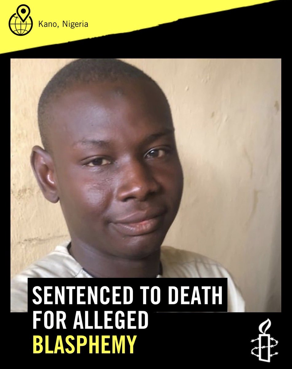 AmnestyNigeria's tweet image. On August 10, 2020, Aminu Yahaya-Shariff was sentenced to death by a Kano court over alleged blasphemy. He was 22–years old when he was sentenced — through an unfair trial based on bogus charges. 

After releasing a song via whatsapp in March 2020, a mob burnt down his family…