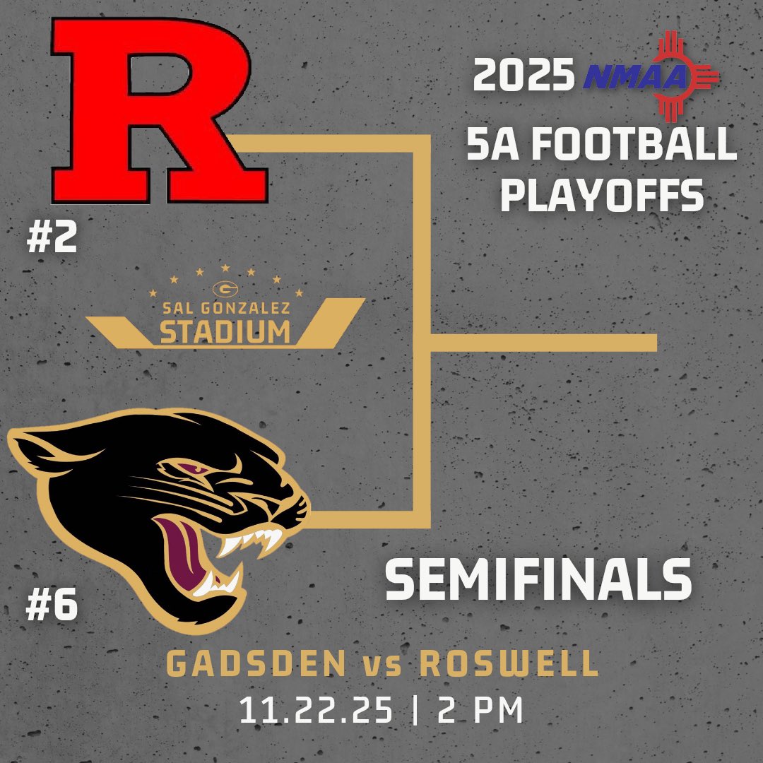 Panther Nation - it's time to rock the house! For the first time since 1966, Gadsden will host the State Semifinals! Let's fill #TheSAL and cheer on your Panthers as they host Roswell! #HailGadsden