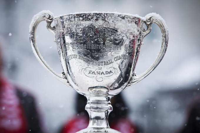 CFL Grey Cup Trophy in the snow