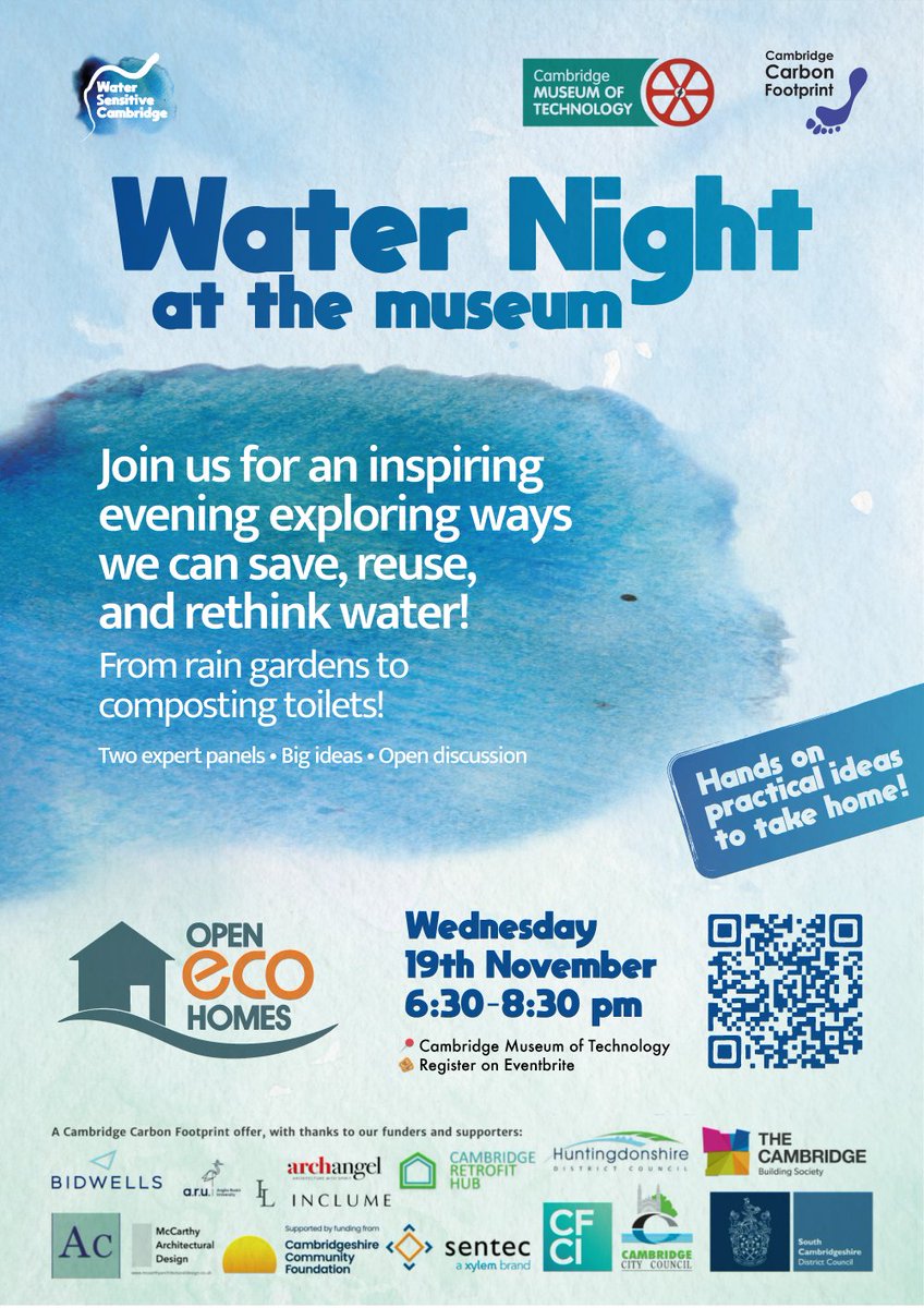 WaterSenCam's tweet photo. Just a few spaces left for Water Night at the Technology Museum on Riverside (Pye building) on Wednesday at 6:30. Come join us to discuss local water and how some are managing its use in their home &amp; garden. Part of #cambridgeopenecohomes. Free. https://t.co/i4MpywR0hi https://t.co/XBpp88CUM4