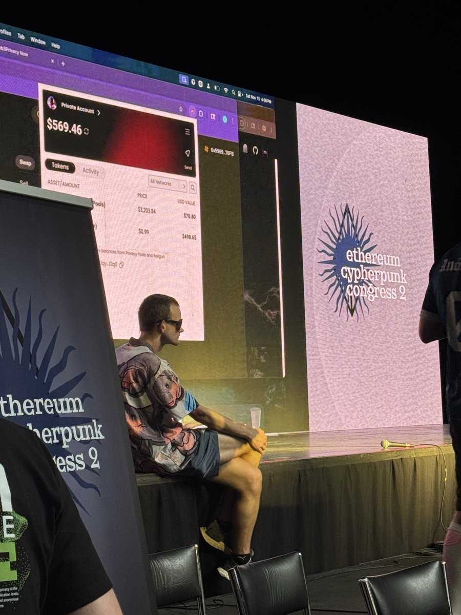 nattyfried's tweet image. Privacy is officially normal. 

@VitalikButerin and @kassandraETH on stage at @web3privacy demoing @0xprivacypools in the Kohaku wallet (created by the @ethereumfndn)