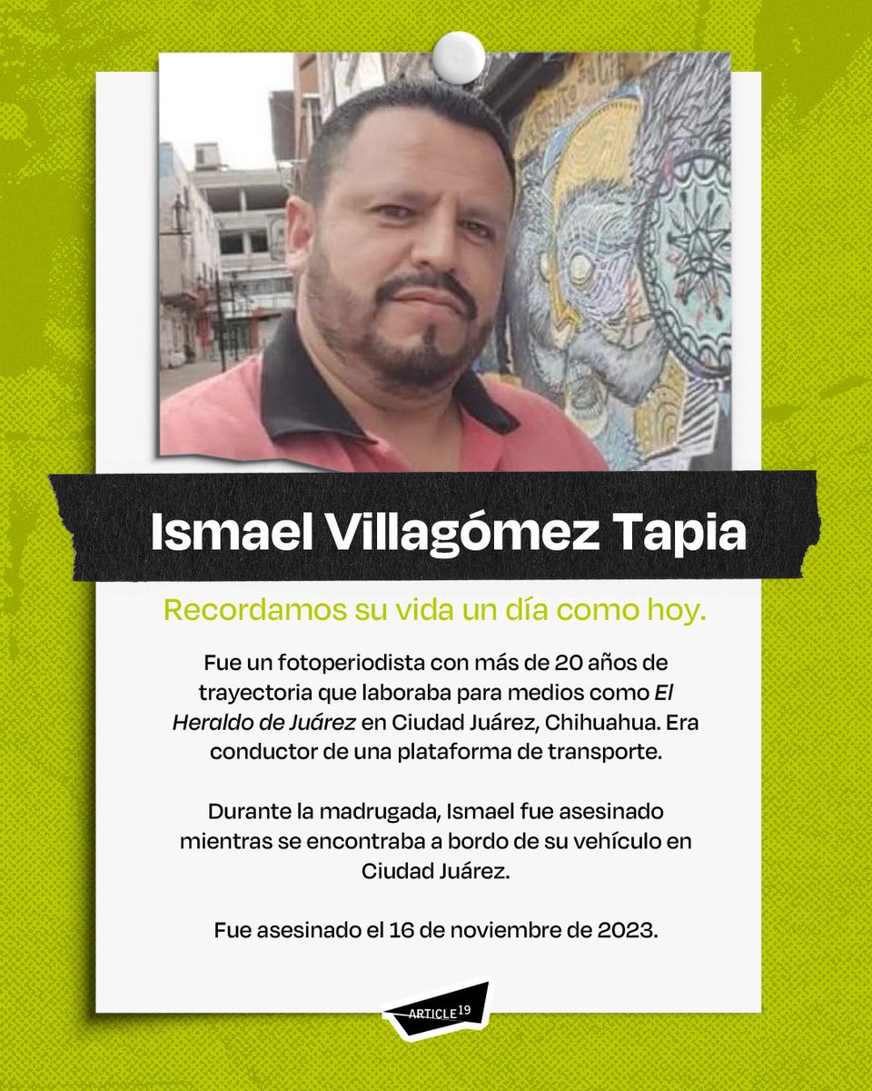 🕯️ Hoy recordamos a Ismael Villagómez, fotógrafo de El Heraldo de Juárez.

📢 Seguimos exigiendo justicia por Ismael.