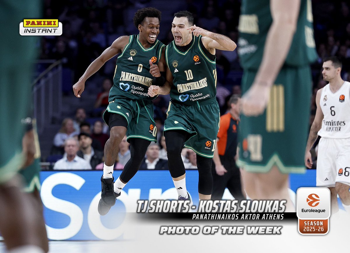 EuroLeague's tweet image. @PaniniAmerica presents the Photo of the Week!
🥁 @TjShorts5 &amp;amp; @kos_slou on a roll!

Make sure to grab yours every Monday at the Panini America website!

#InstantCards I #euroleaguebasketball