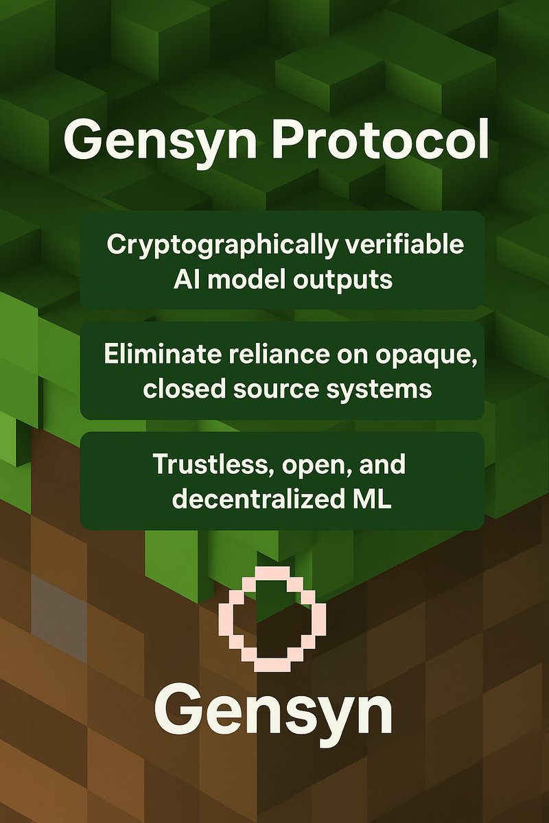 Verde &amp; Judge are running on the Gensyn Protocol.🔬

This is a game changer, Cryptographically verifiable AI model outputs to eliminate reliance on opaque, closed source systems.

Trustless, open &amp; decentralized ML is the only way forward.

#GensynAI #Verification #OpenAI #DEAI