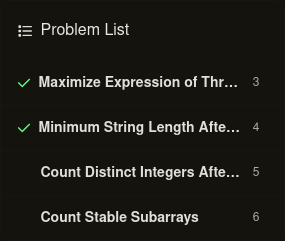 raphael_tannous's tweet image. Today, I participated in the LeetCode Weekly Contest 476, and I was able to solve 2 out of the 4 problems. #WeeklyContest

Happy LeetCoding!