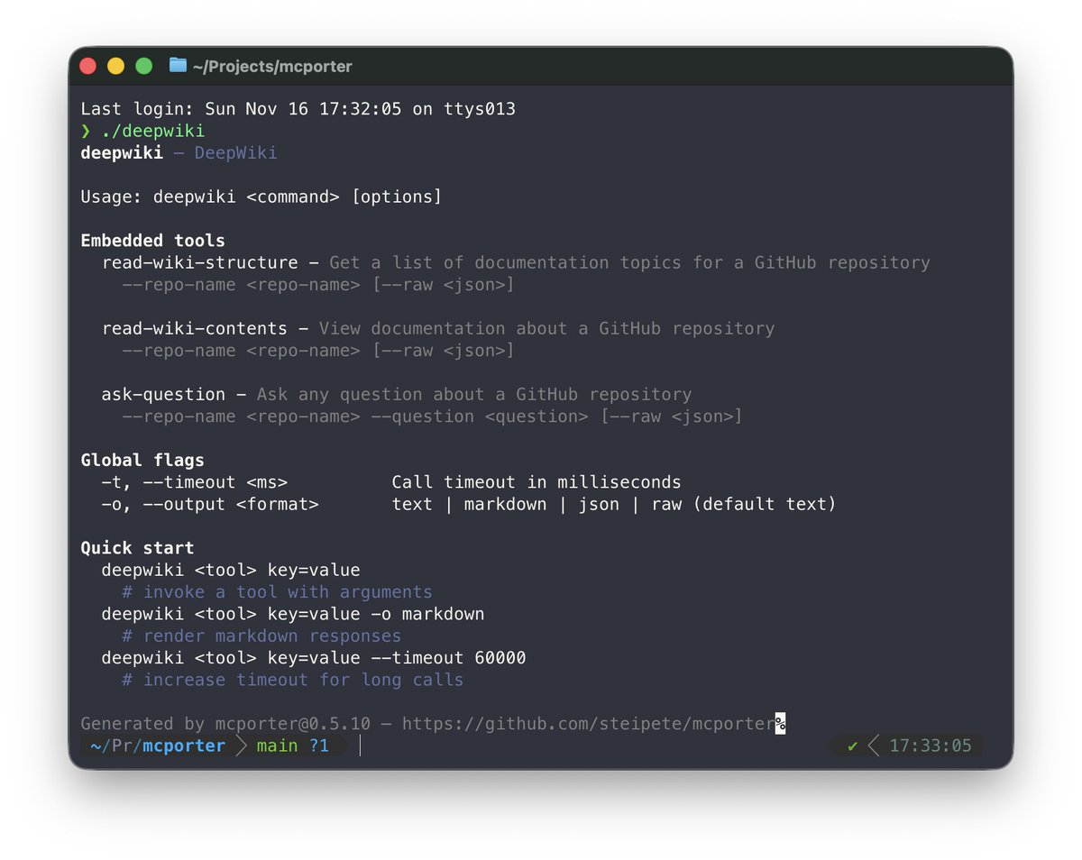 deepwiki CLI output