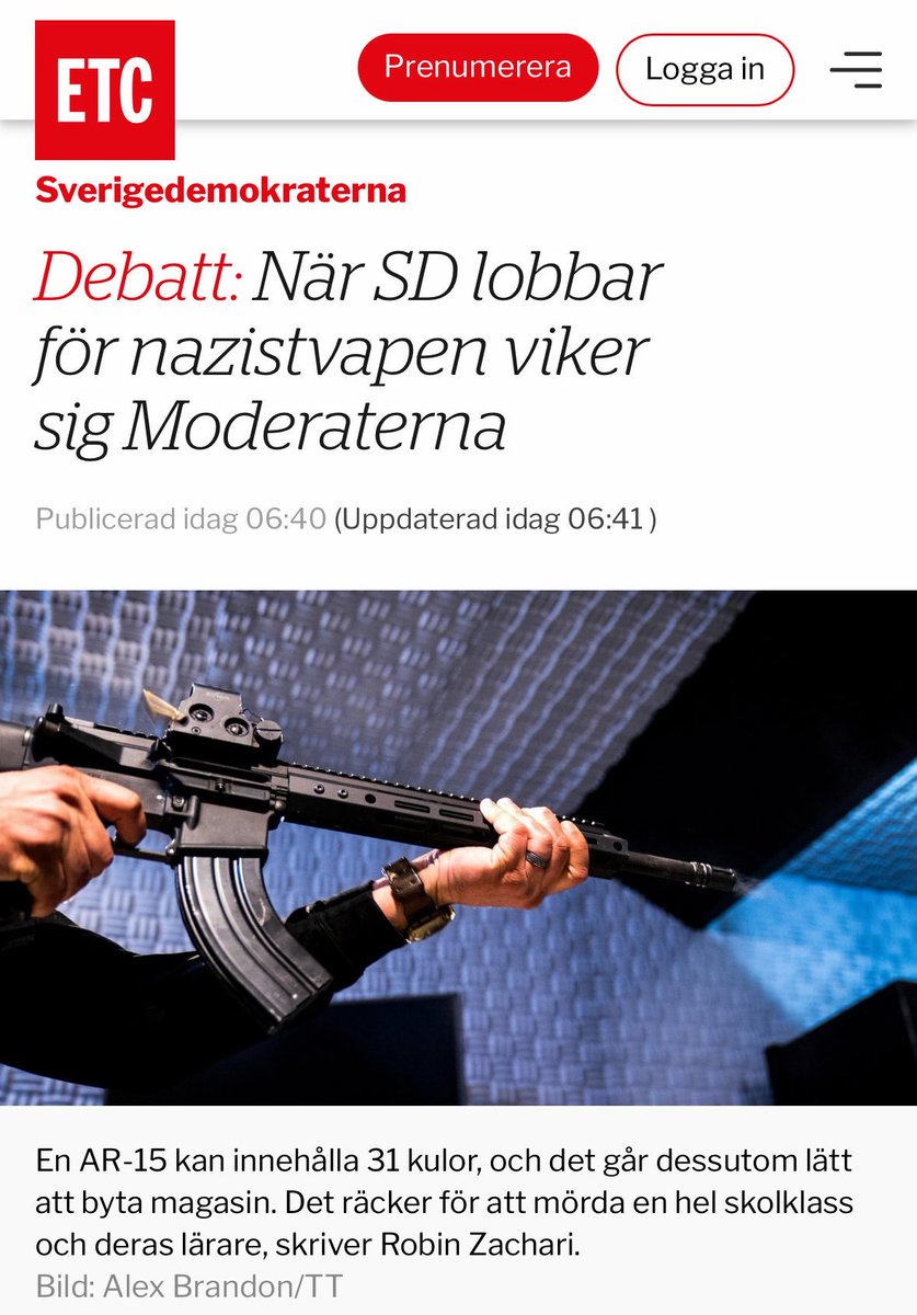 LtTorstenson's tweet image. Journalisterna på ETC lever i en subkultur där man fantiserar om att mörda hela skolklasser med nazistvapen

Som jägare avlivade jag ett trafikskadat rådjur i veckan med ett skott ur min AR15’s 5 skotts magasin 

En annorlunda verklighet jämfört med ETC
