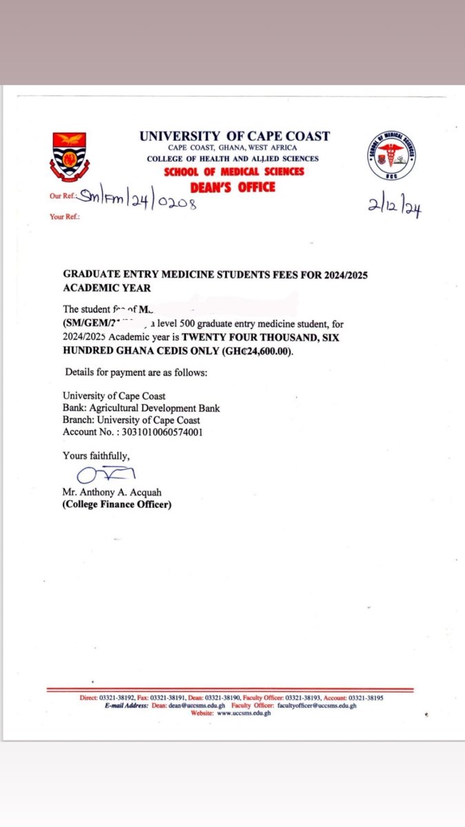 KobenaLutterodt's tweet image. Hi guys, a 5th-year UCC medical student needs help completing her fees. Out of GH¢24,600, she has paid GH¢14,600 and has GH¢10,000 left. 

Please support if you can via MoMo: 0202952861 (Naomi Akyeampong). 

Thank you.