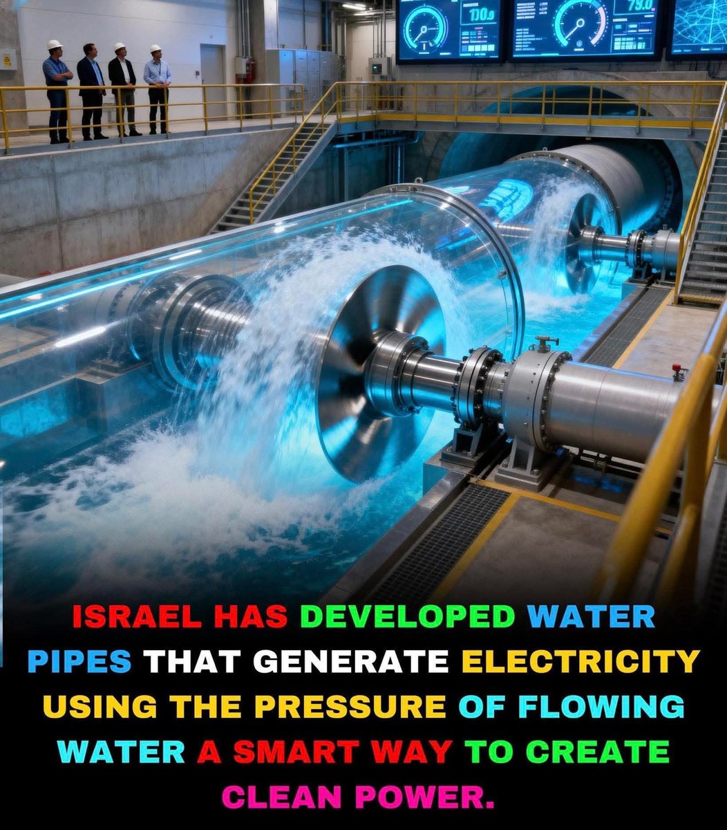 ElisaGarfagna's tweet image. ISRAELE HA CREATO TUBI D&apos;ACQUA CHE GENERANO ELETTRICITÀ UTILIZZANDO SOLO LA PRESSIONE DELL&apos;ACQUA CHE SCORRE 💧⚡🇮🇱
In Israele, gli ingegneri hanno sviluppato una tecnologia rivoluzionaria che trasforma i normali tubi dell&apos;acqua in generatori di energia pulita.