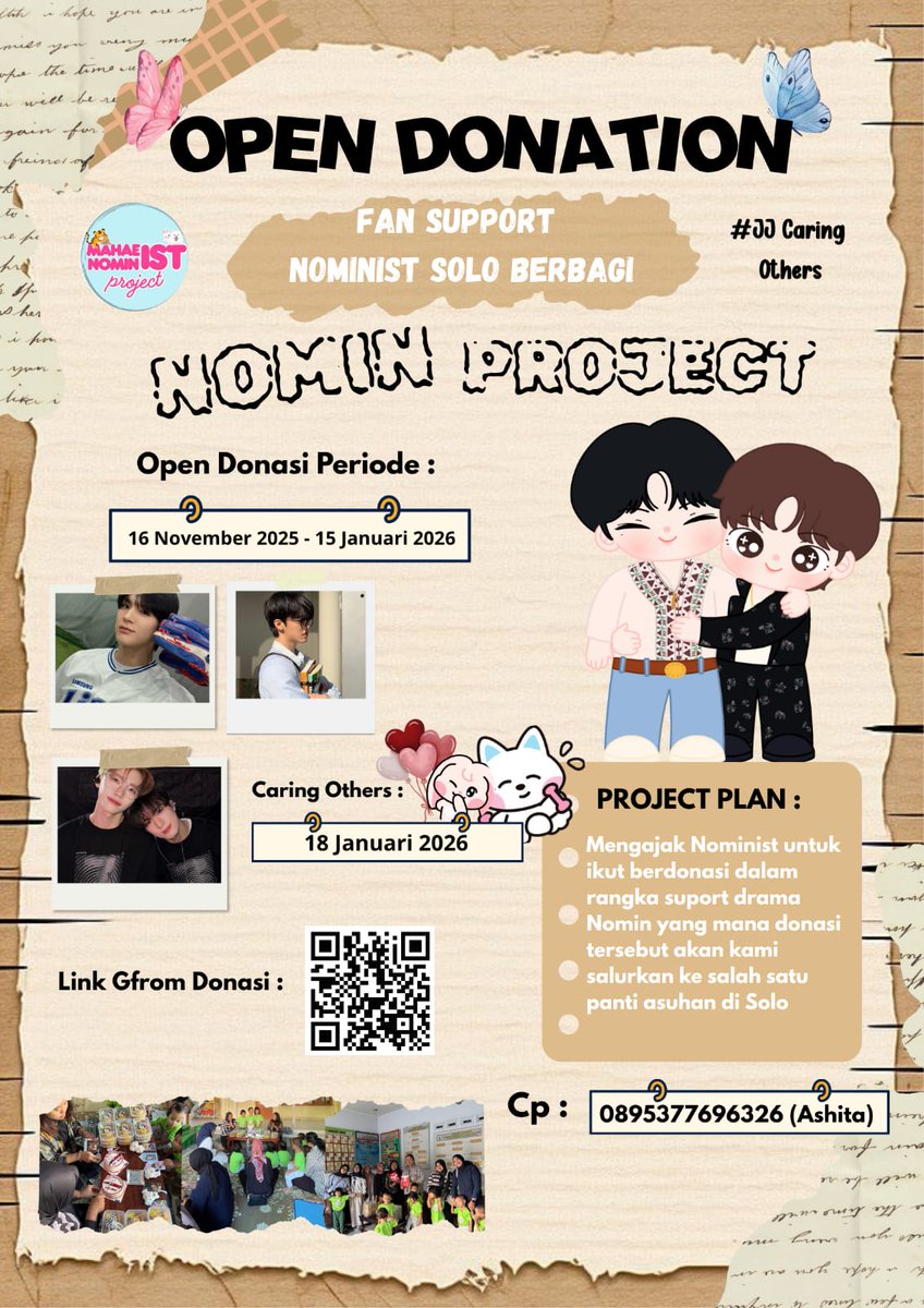mhnm_projects's tweet photo. Hai kami dr Tin MNP membuka DONASI dalam rangka "Suport Nomin Drama" yg dimana kami &amp; Nominist akan berbagi kebaikan dengan sesama melalui kegiatan berbagi kebahagian dengan adek² panti asuhan di kota solo.
📌link donasi : https://t.co/o3dBDjgzmo
Terima kasih 🫶
#SuportNominDrama https://t.co/PD4CAbtteO