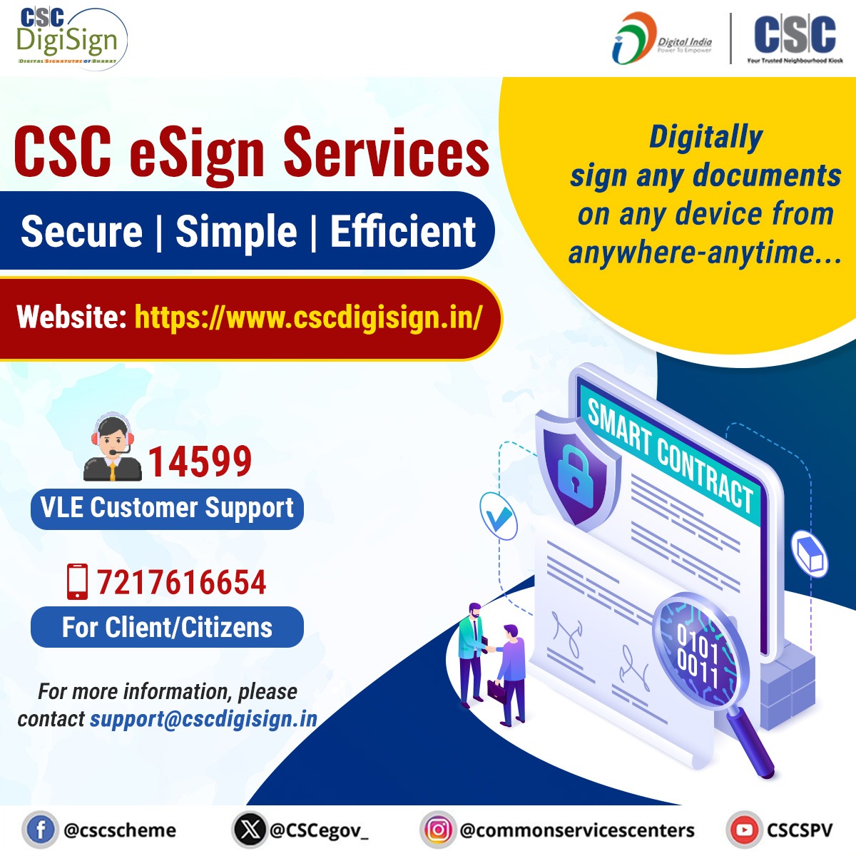 CSCegov_'s tweet image. Say goodbye to traditional paperwork stress &amp;amp; #GoDigital with #CSCeSign Service.

CSC eSign Service brings you a smooth #paperless experience.

To avail eSign Service, visit: cscdigisign.in

For more information, contact us at support@cscdigisign.in or call us at 14599…