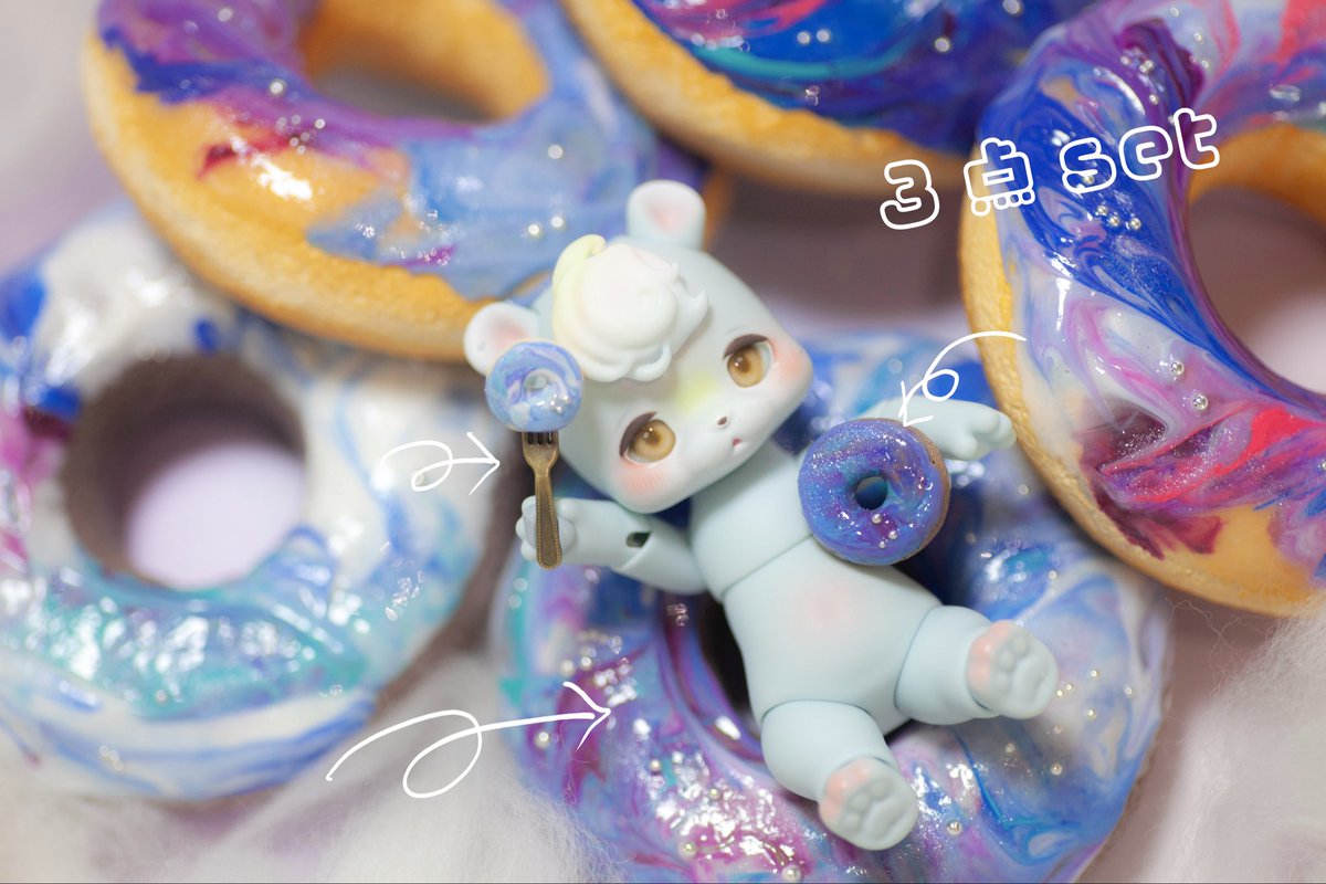 🪐kumukuku個展🪐

dot.70も参加させていただきます！
個展のテーマをイメージしたギャラクシードーナツ3点set

🐻 『宇宙の味がするよ』  ← ！？！？

⚠️食べられません⚠️